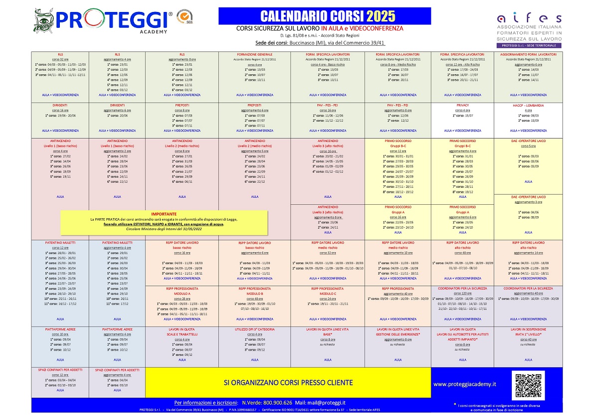 Calendario corsi 2025